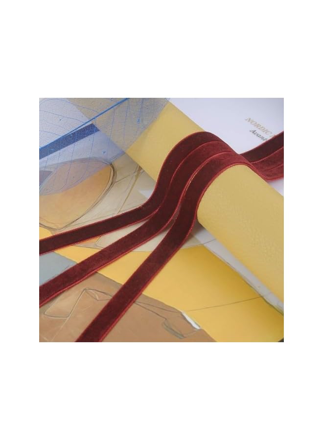 The Bros 50 ياردة شريط مخمل قديم مخملي مهروس لتزيين حفلات الزفاف قلادة تشوكر تغليف هدايا (أحمر نبيذي، 3/8" ) - Image 2