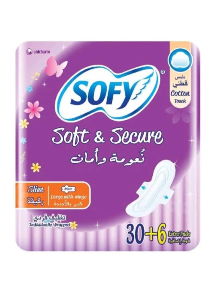 Sofy Large Soft & Safe Sanitary Pads with Wings 30+6
