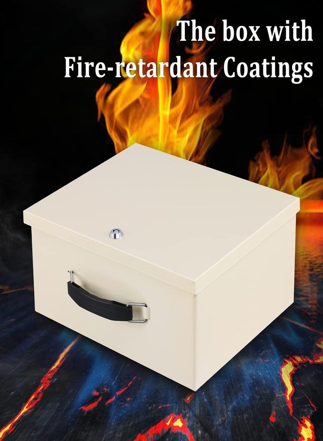 Dalmbox Portable Fire Safe Box with Key Lock, Fire Resistant Metal Lock Box for Documents, Security Strong Storage Box Safety Deposit Box for Home, Outside, Car, XL Large,13.2”x 11”x 5.1'', Beige - Image 3