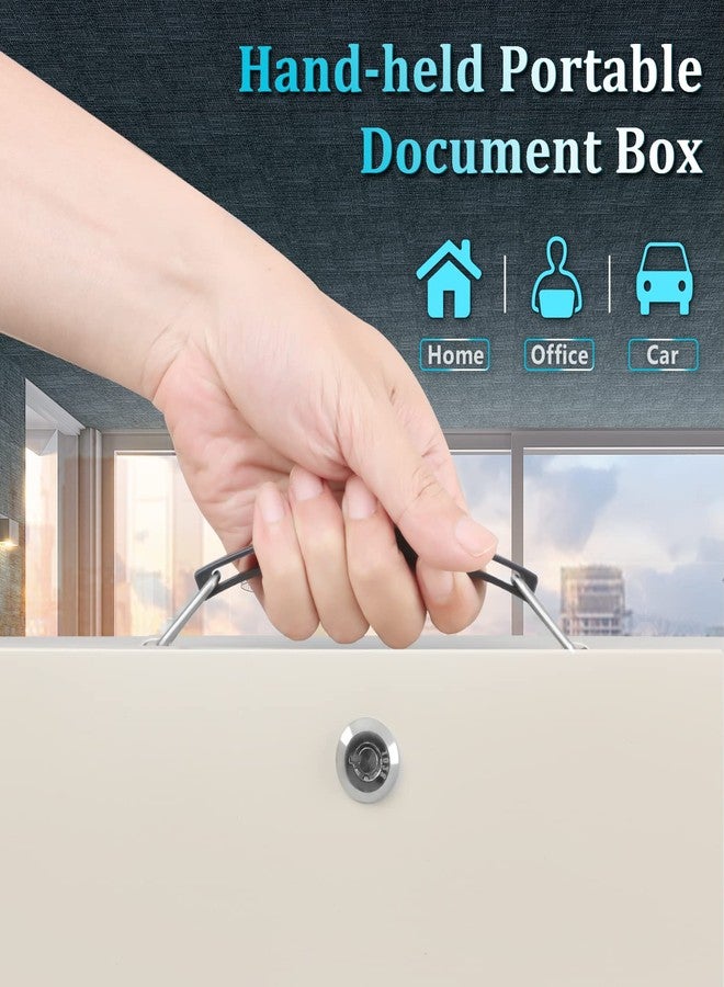 Dalmbox Portable Fire Safe Box with Key Lock, Fire Resistant Metal Lock Box for Documents, Security Strong Storage Box Safety Deposit Box for Home, Outside, Car, XL Large,13.2”x 11”x 5.1'', Beige - Image 5