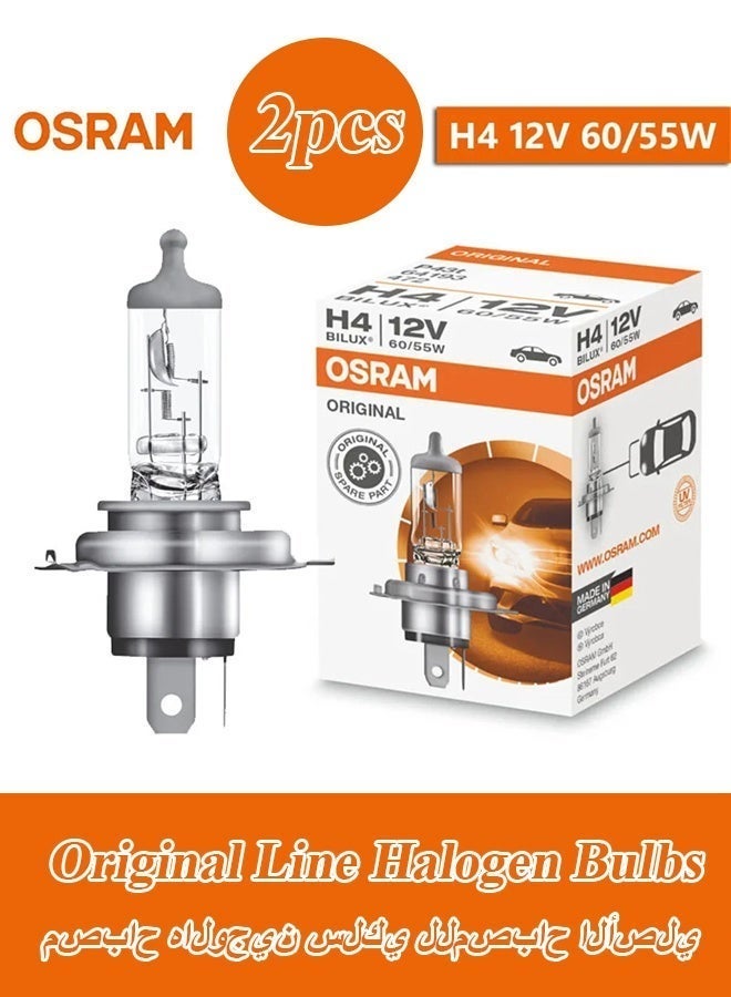 أوسرام OSRAM 2 × H4 Type 12 فولت 60/55 واط مصابيح هالوجين أصلية مصابيح سيارات مصابيح أمامية أضواء السيارات مصابيح أمامية مصابيح أمامية عالية ومنخفضة الضوء أضواء ضباب أصلية مصابيح هالوجين مصنوعة في ألمانيا - Image 1
