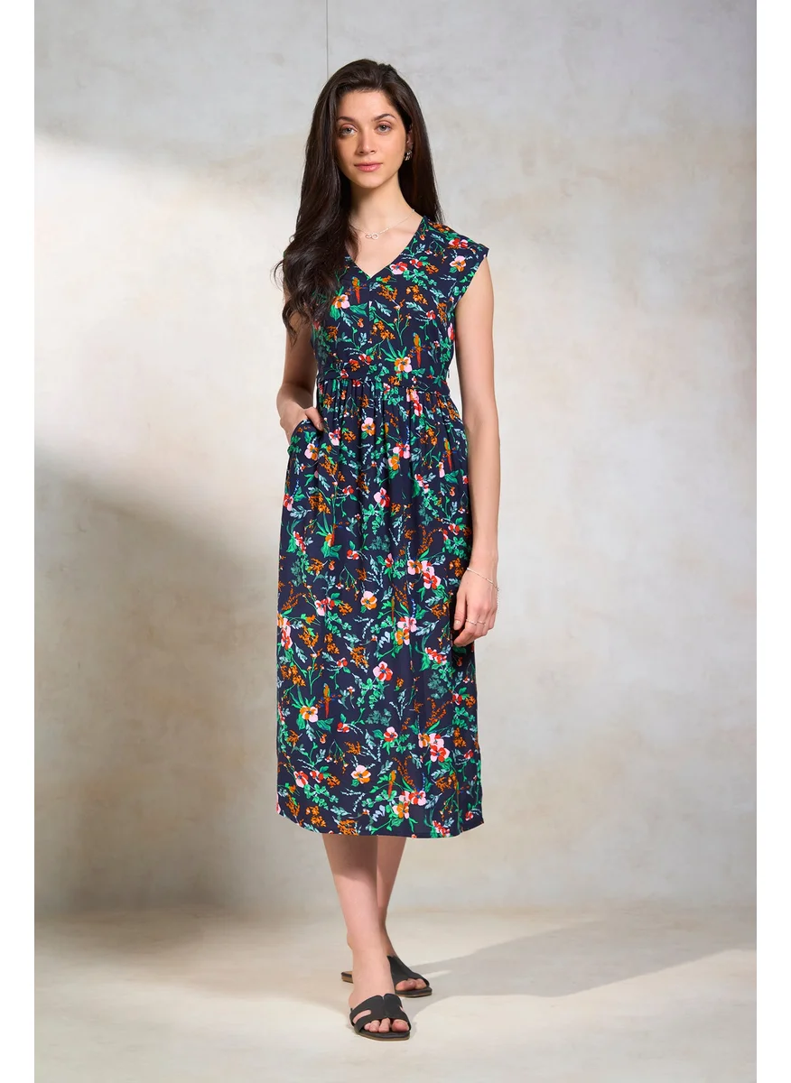 Virgio Virgio Floral Printed V-Neck Fit & Flare Midi Dress