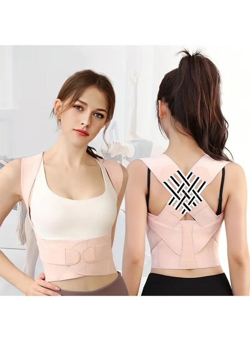 Posture Corrector and Back Brace for Women Men Adjustable Back Straightener Pink L Corrector Support Posture Trainer - Image 1