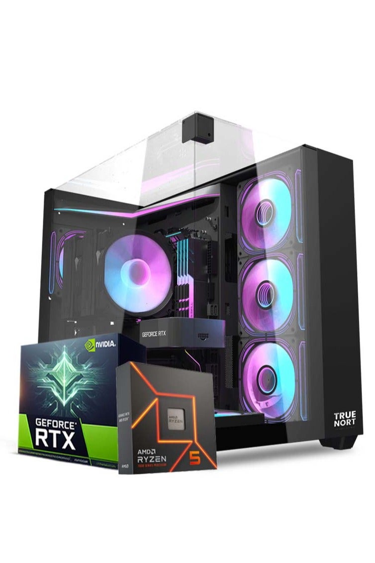 Truenort Nebula Strom Gaming PC, AMD Ryzen 5-7600X, RTX 4060, 16GB RAM, 1TB SSD, Window 11 Pro, Black Case - Image 1