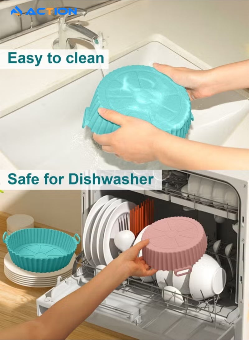 ACTION Air Fryer Silicone Pot 2Pcs Air Fryer Silicone Liners Round Food Safe Non Stick Air Fryer Basket Accessories Reusable Replacement of Flammable Parchment Liner Paper Fits 3QT 4QT 5QT Air Fryer - Image 5
