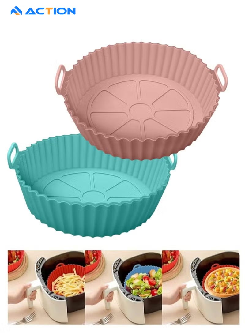ACTION Air Fryer Silicone Pot 2Pcs Air Fryer Silicone Liners Round Food Safe Non Stick Air Fryer Basket Accessories Reusable Replacement of Flammable Parchment Liner Paper Fits 3QT 4QT 5QT Air Fryer - Image 1