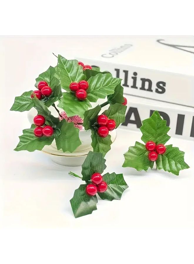 12pcs Realistic Artificial Holly Berry Stems Red Berries Evergreen Leaves Christmas Decor - Image 5