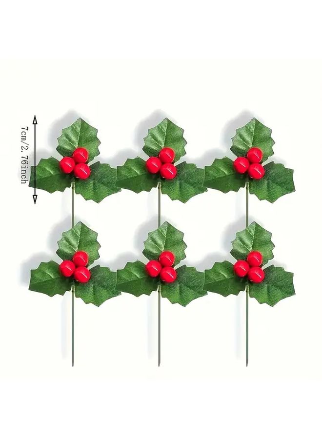 12pcs Realistic Artificial Holly Berry Stems Red Berries Evergreen Leaves Christmas Decor - Image 2