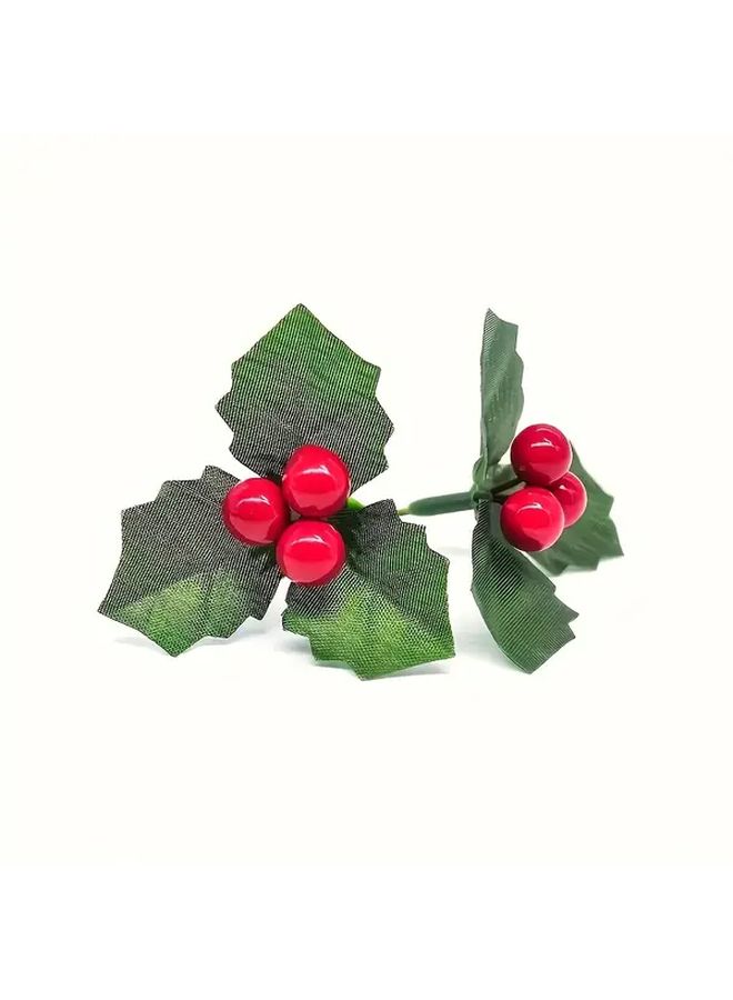 12pcs Realistic Artificial Holly Berry Stems Red Berries Evergreen Leaves Christmas Decor - Image 4