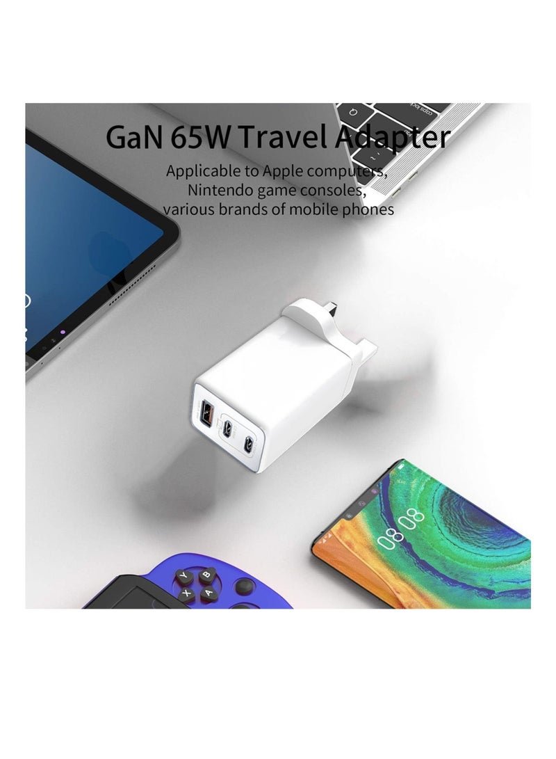 Eden 65W GaN Fast Charger PD 3.0, Triple Port Power Adapter with 2 USB-C & 1 USB-A, UK Plug Type-G, Multi-Device Fast Charging for Laptop, iPhone, Android & Tablet (Model PD800) - Image 3