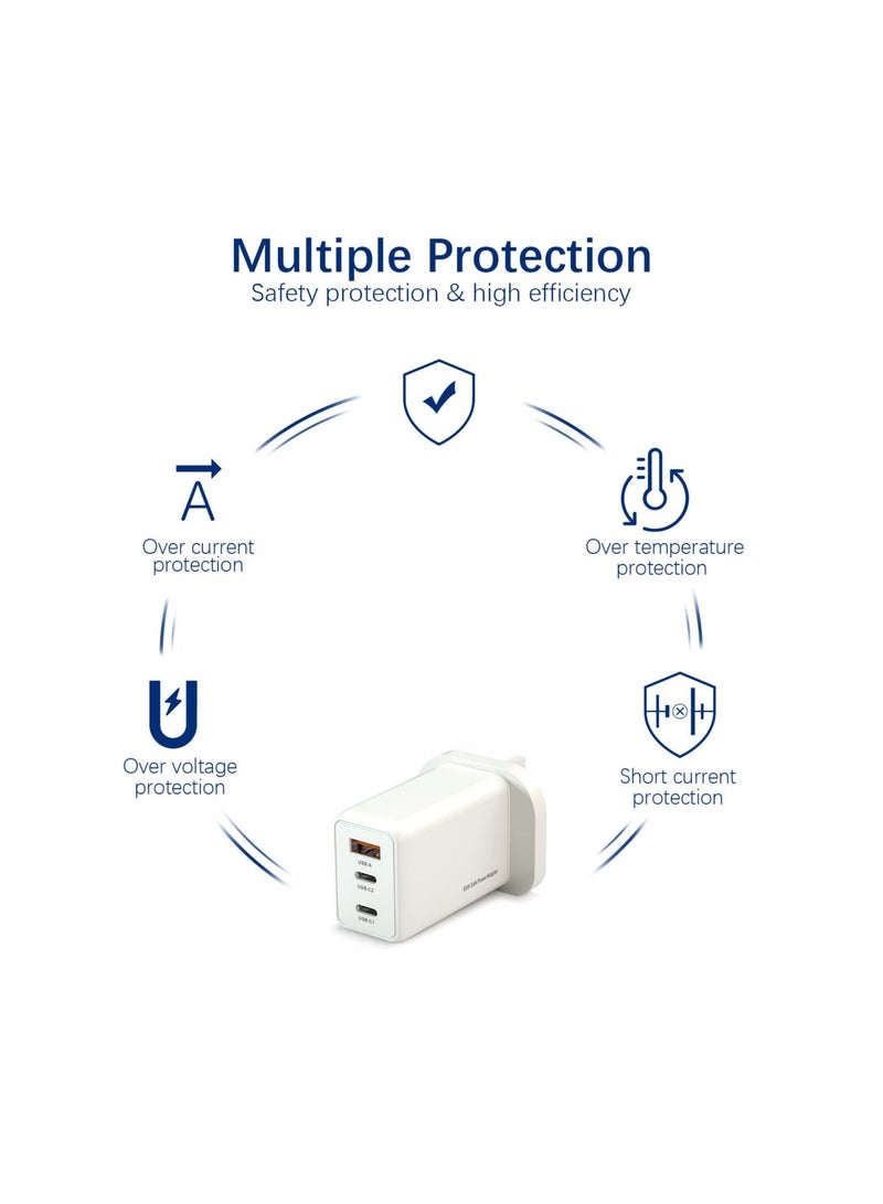 Eden 65W GaN Fast Charger PD 3.0, Triple Port Power Adapter with 2 USB-C & 1 USB-A, UK Plug Type-G, Multi-Device Fast Charging for Laptop, iPhone, Android & Tablet (Model PD800) - Image 4