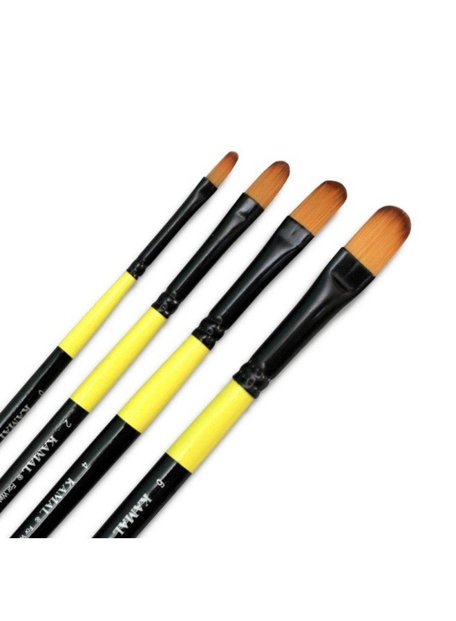 KAMAL Neon Series Set of 4 Filbert Brushes in Synthetic Bristle for Water, Acrylic and Oil Painting for Professionals. Available with Free Utility Pouch - Image 1