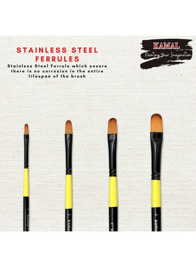 KAMAL Neon Series Set of 4 Filbert Brushes in Synthetic Bristle for Water, Acrylic and Oil Painting for Professionals. Available with Free Utility Pouch - Image 4
