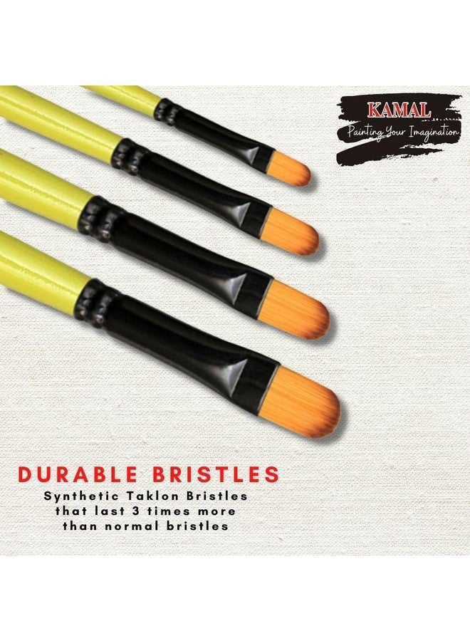 KAMAL Neon Series Set of 4 Filbert Brushes in Synthetic Bristle for Water, Acrylic and Oil Painting for Professionals. Available with Free Utility Pouch - Image 3