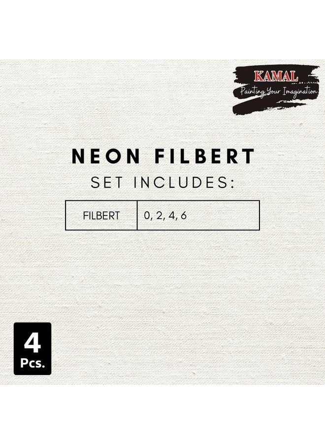 KAMAL Neon Series Set of 4 Filbert Brushes in Synthetic Bristle for Water, Acrylic and Oil Painting for Professionals. Available with Free Utility Pouch - Image 5
