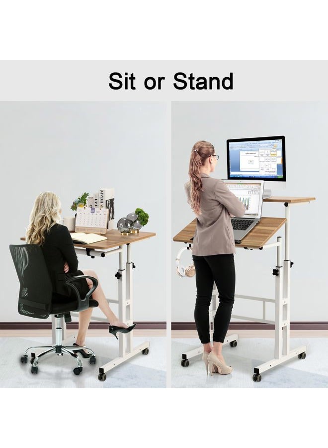 Hadulcet Mobile Standing Desk with Charging Station, Adjustable Standing Computer Desk, Standing Adjustable Laptop Cart with Wheels for Home Office Classroom Vintage Oak - Image 4