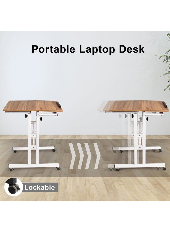 Hadulcet Mobile Standing Desk with Charging Station, Adjustable Standing Computer Desk, Standing Adjustable Laptop Cart with Wheels for Home Office Classroom Vintage Oak - Image 5