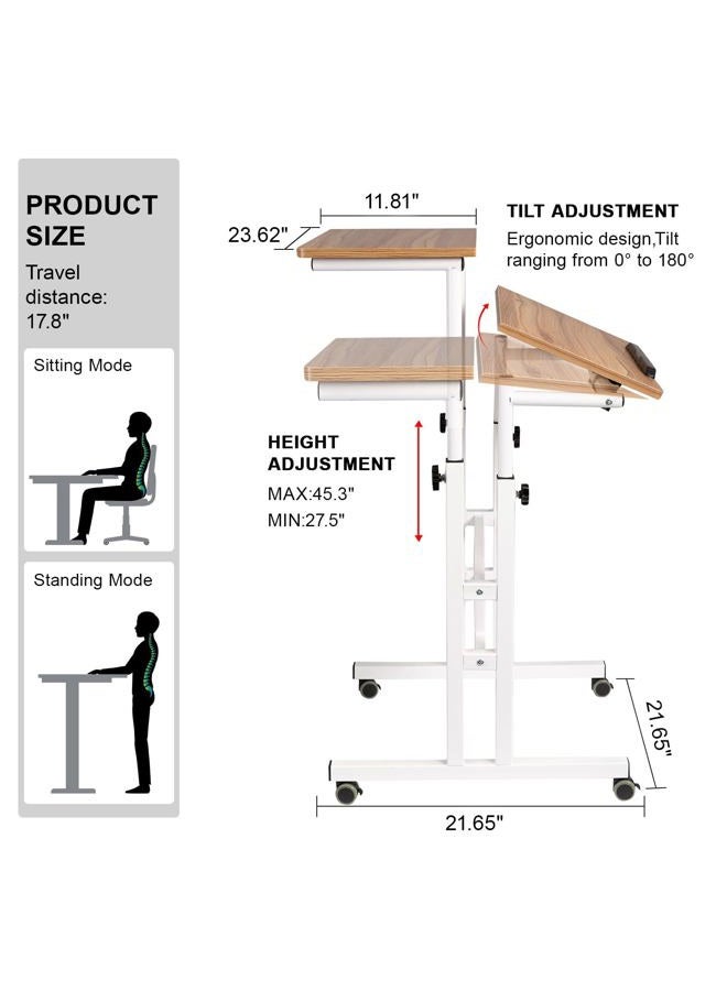 Hadulcet Mobile Standing Desk with Charging Station, Adjustable Standing Computer Desk, Standing Adjustable Laptop Cart with Wheels for Home Office Classroom Vintage Oak - Image 2