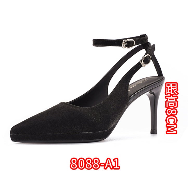 1233-1 One-Character Baotou Sandals Pointed-Toe Stiletto Heels Waterproof Platform Super High-Heeled Satin Shoes Not Tired - Image 1