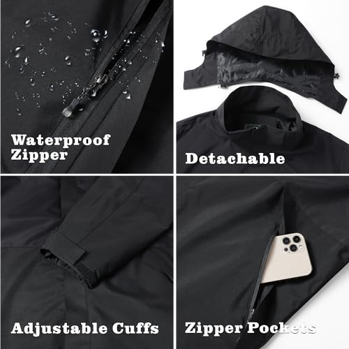 GIISAM Rain Jacket for Men, Mens Waterproof Raincoat Lightweight Rain Jackets Outdoor Rain Coat Windbreaker with Hood - Image 5