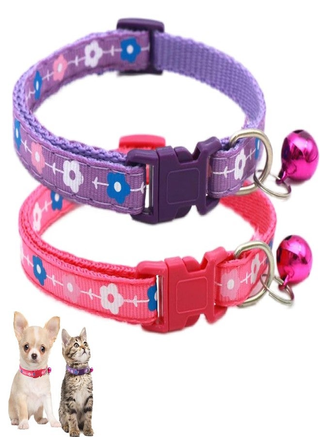 Weimostar XS Dogs Collar with Bell, 2 Pack Puppy Collars Girl Cute Soft Adjustable for XXS XSmall Extra Small Tiny Little Cats Pets Female Kitten Chihuahua Yorkie Rose Red and Purple - Image 1