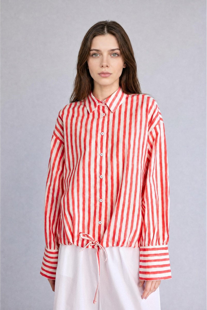 DeFacto Red Woman Relax Fit Striped Voile Red Tunic Casual - Image 5