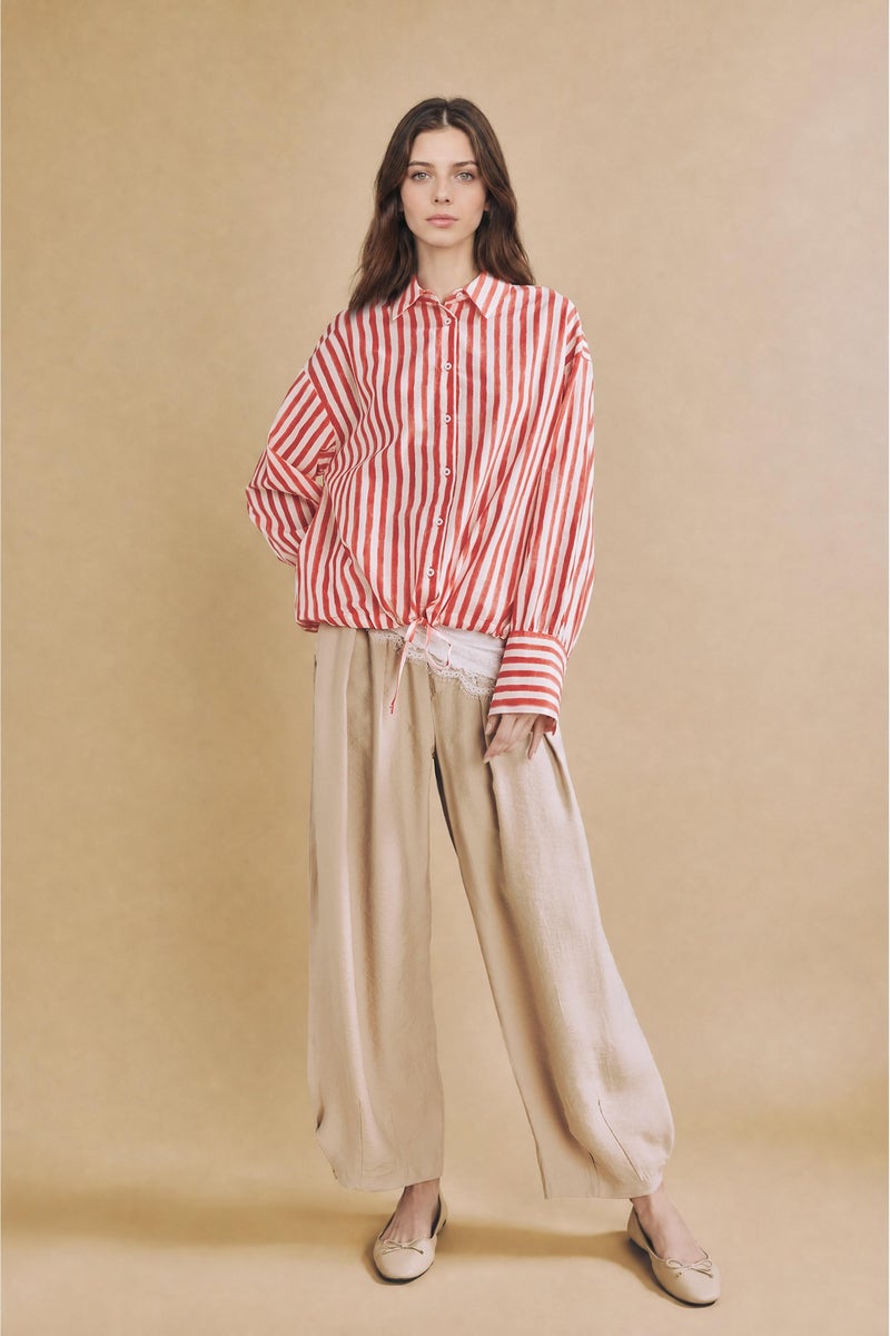 DeFacto Red Woman Relax Fit Striped Voile Red Tunic Casual - Image 2
