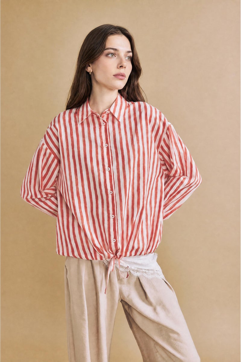 DeFacto Red Woman Relax Fit Striped Voile Red Tunic Casual - Image 1