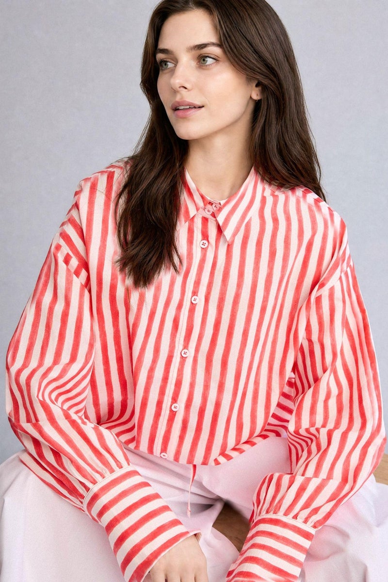 DeFacto Red Woman Relax Fit Striped Voile Red Tunic Casual - Image 4