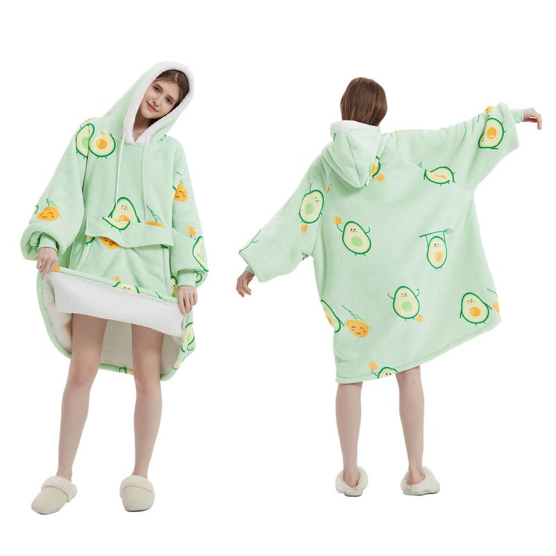 Qeils Wearable Blanket Hoodie for Women, Comfy Sherpa Sweatshirt Blanket as Birthday Christmas Gifts, Oversized Pullover Jacket Blanket Hoodie for Adult (Avocado, Adult) - Image 3