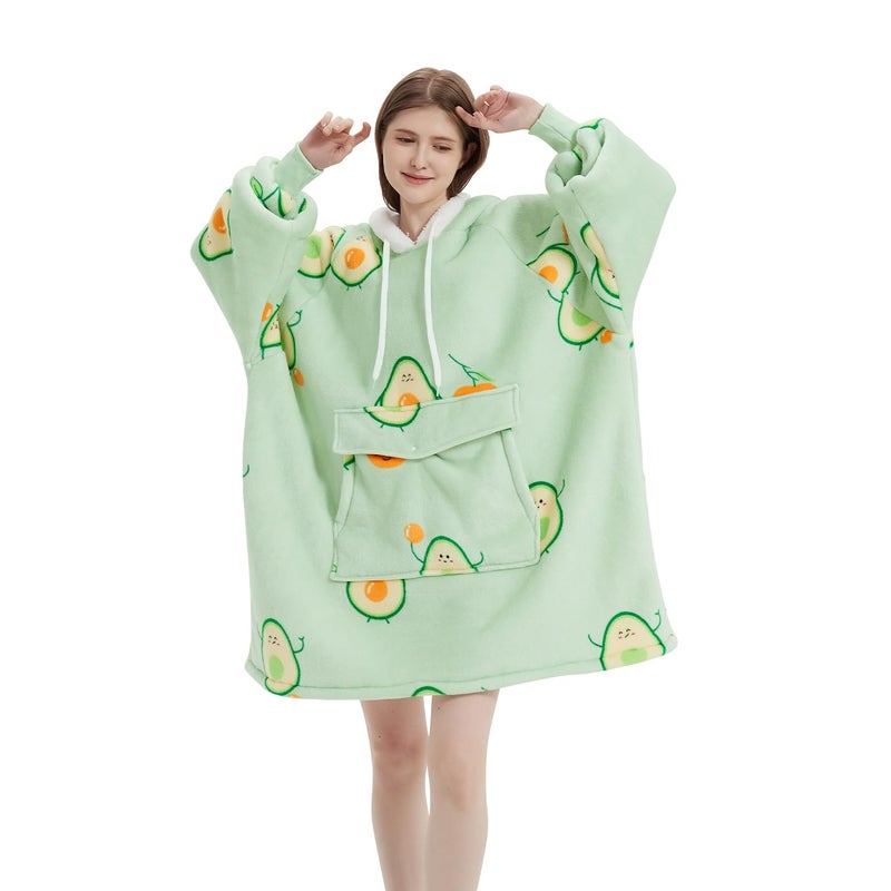 Qeils Wearable Blanket Hoodie for Women, Comfy Sherpa Sweatshirt Blanket as Birthday Christmas Gifts, Oversized Pullover Jacket Blanket Hoodie for Adult (Avocado, Adult) - Image 1