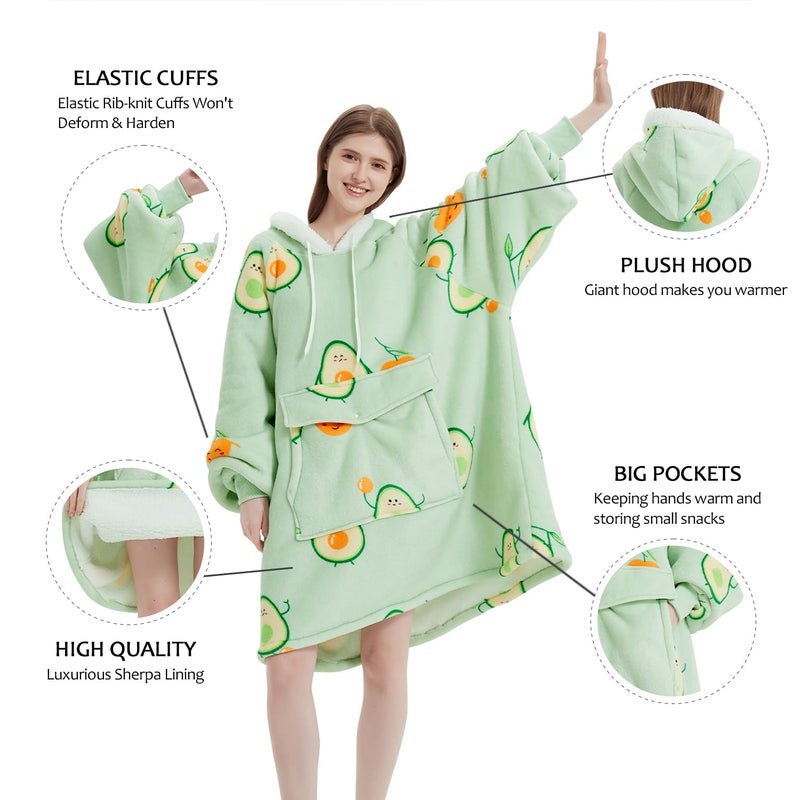 Qeils Wearable Blanket Hoodie for Women, Comfy Sherpa Sweatshirt Blanket as Birthday Christmas Gifts, Oversized Pullover Jacket Blanket Hoodie for Adult (Avocado, Adult) - Image 5