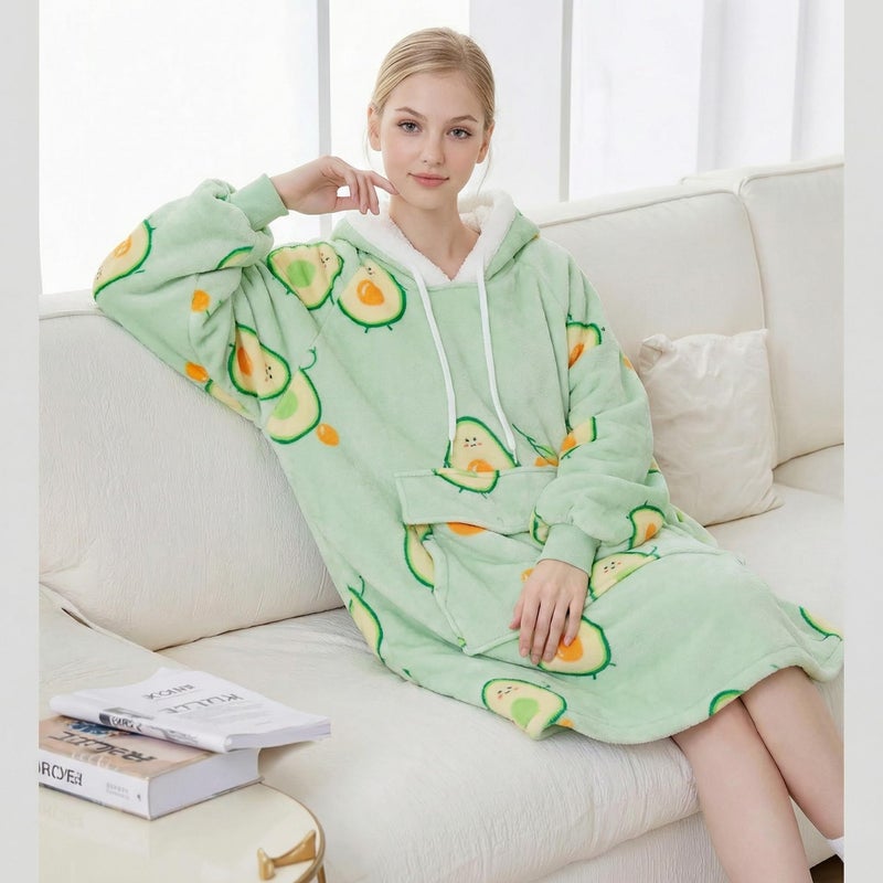 Qeils Wearable Blanket Hoodie for Women, Comfy Sherpa Sweatshirt Blanket as Birthday Christmas Gifts, Oversized Pullover Jacket Blanket Hoodie for Adult (Avocado, Adult) - Image 2