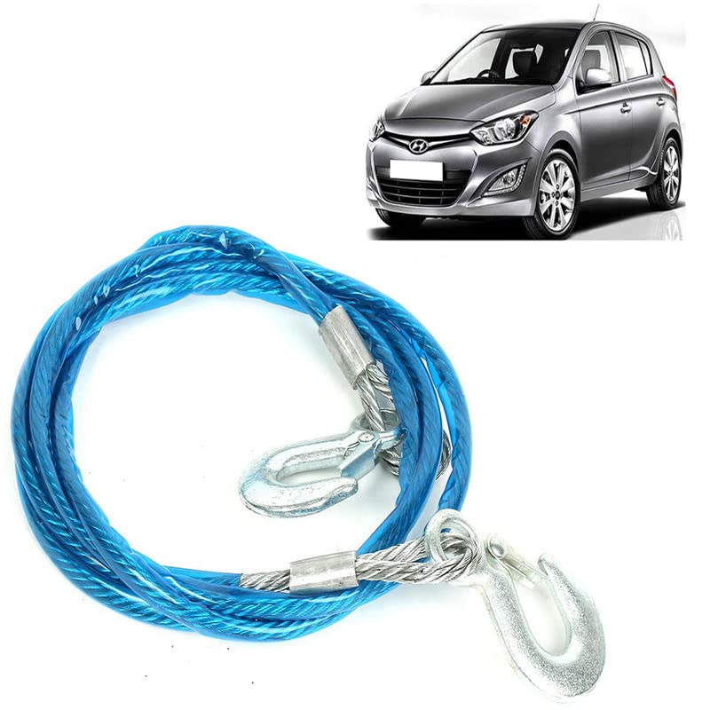 Selifaur Car Tow Cable | Super Strong Emergency Heavy Duty | 6 Ton Towing Metal Strap Rope | 10mm with Dual Forged Hooks | 4M Long Metal Tow Cable for I20 Type-2 - Image 1