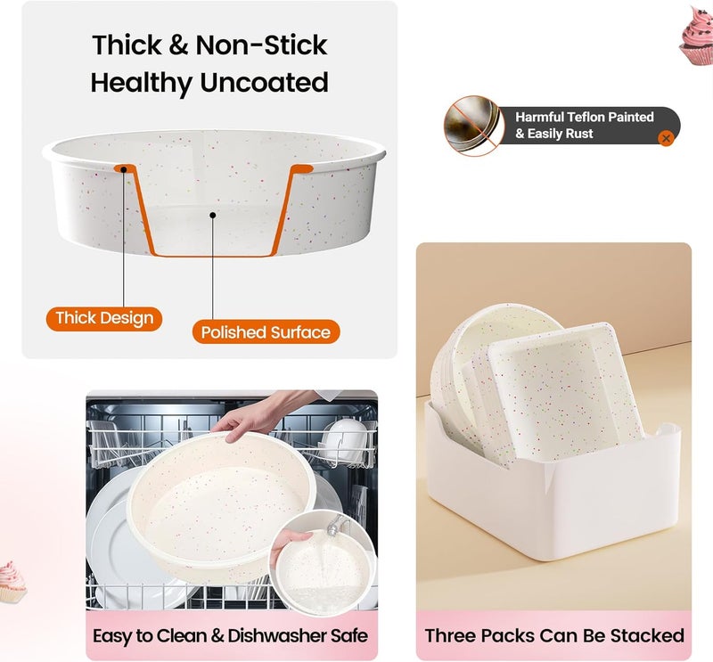 SJ 8 Inch Silicone Round Cake Pan with Metal Reinforced Frame Set of 3, Nonstick Silicone Cake Mold for Baking Suitable for Making Layers, Cheese & Chocolate Cakes - Image 5