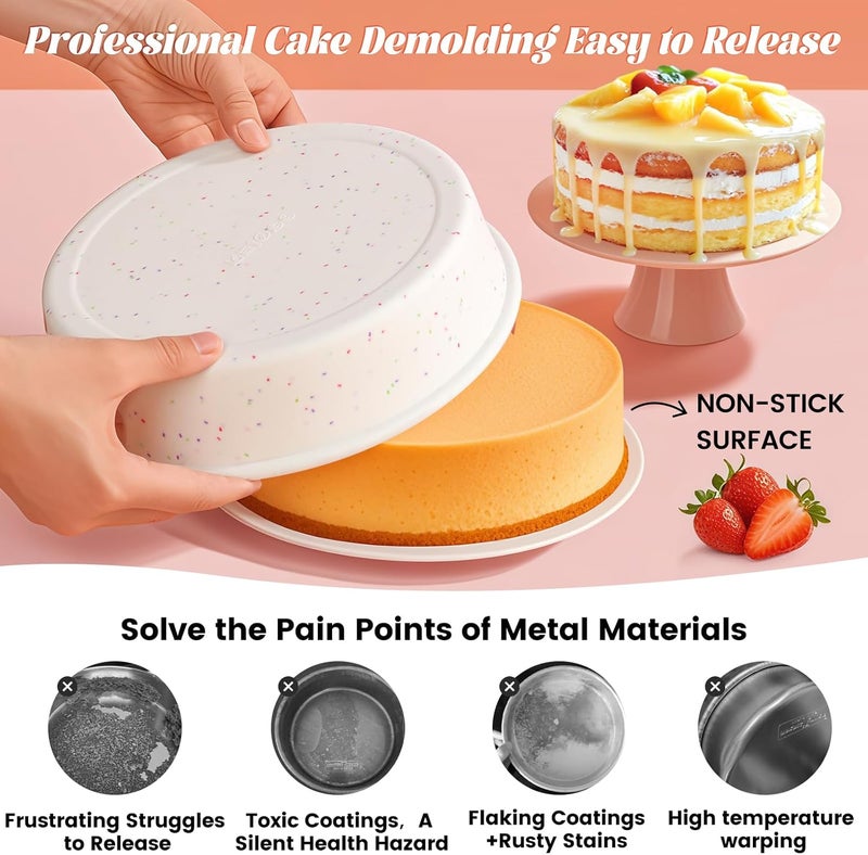 SJ 8 Inch Silicone Round Cake Pan with Metal Reinforced Frame Set of 3, Nonstick Silicone Cake Mold for Baking Suitable for Making Layers, Cheese & Chocolate Cakes - Image 2