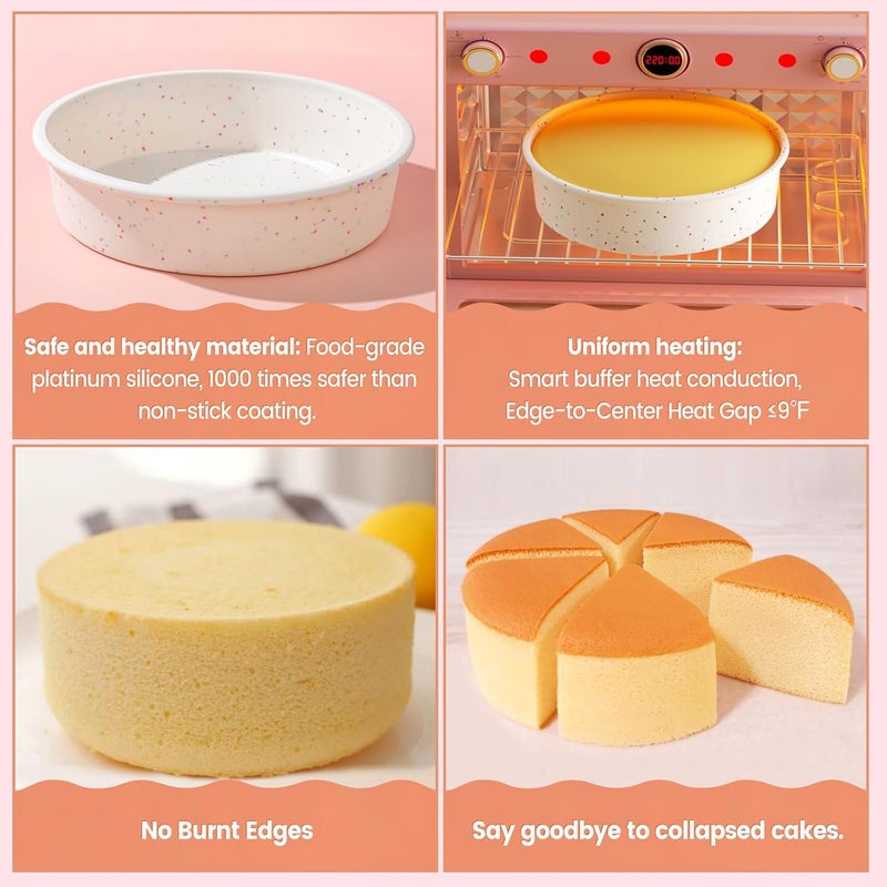SJ 8 Inch Silicone Round Cake Pan with Metal Reinforced Frame Set of 3, Nonstick Silicone Cake Mold for Baking Suitable for Making Layers, Cheese & Chocolate Cakes - Image 4