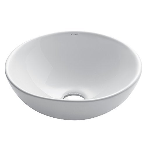 KRAUS Elavo Round Vessel White Porcelain Ceramic Bathroom Sink, 16 inch KCV-141 - Image 1