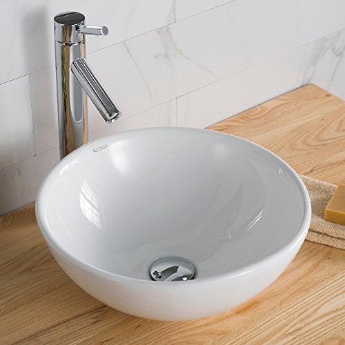 KRAUS Elavo Round Vessel White Porcelain Ceramic Bathroom Sink, 16 inch KCV-141 - Image 3