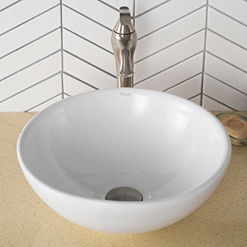 KRAUS Elavo Round Vessel White Porcelain Ceramic Bathroom Sink, 16 inch KCV-141 - Image 2