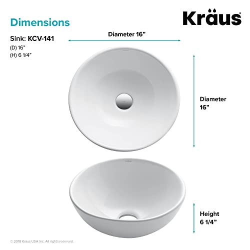 KRAUS Elavo Round Vessel White Porcelain Ceramic Bathroom Sink, 16 inch KCV-141 - Image 5