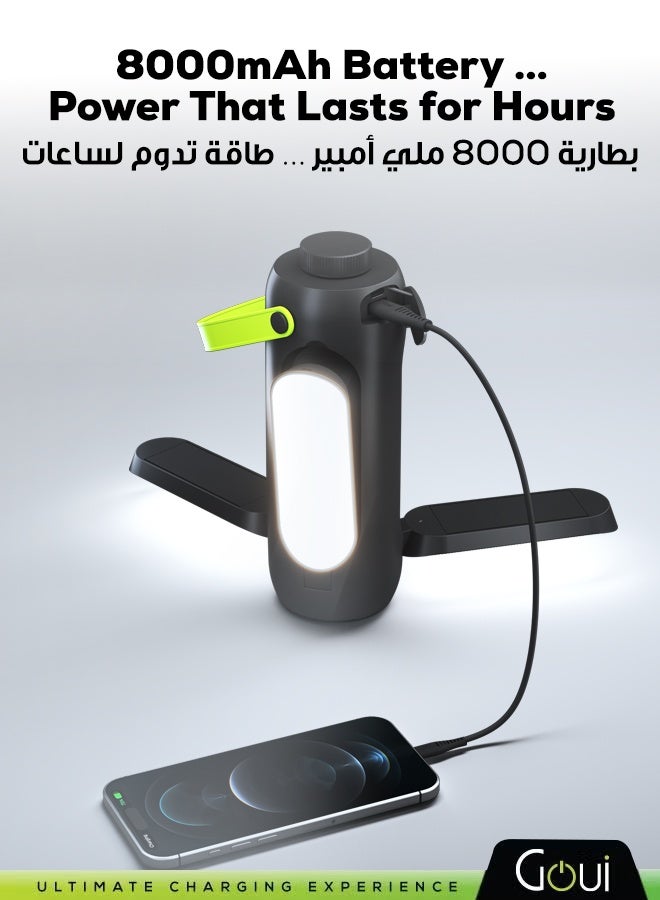 جوي ضوء محيطي قابل للطي 3 في 1، مكبر صوت بلوتوث وبنك طاقة 8000 مللي أمبير - أوضاع إضاءة متعددة، تدرج سلس، تصميم محمول، مدخل/مخرج USB-C، عمر بطارية من 30 إلى 100 ساعة - Image 2