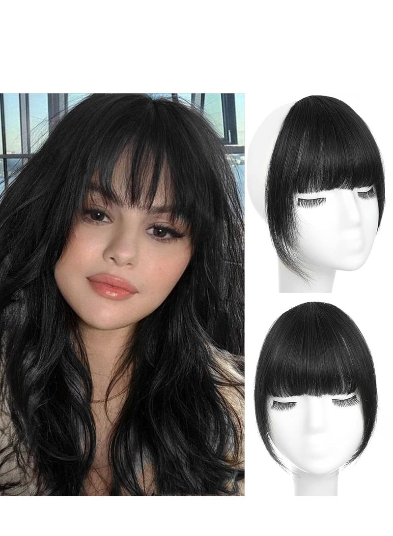 General Clip in Bangs 100% Real Human Hair Bangs Hair Clip Thin Dark Brown Fake Bangs,Clip on Bangs for Women Faux Bangs Clip in Hairpieces with Hair Roller  - Image 1