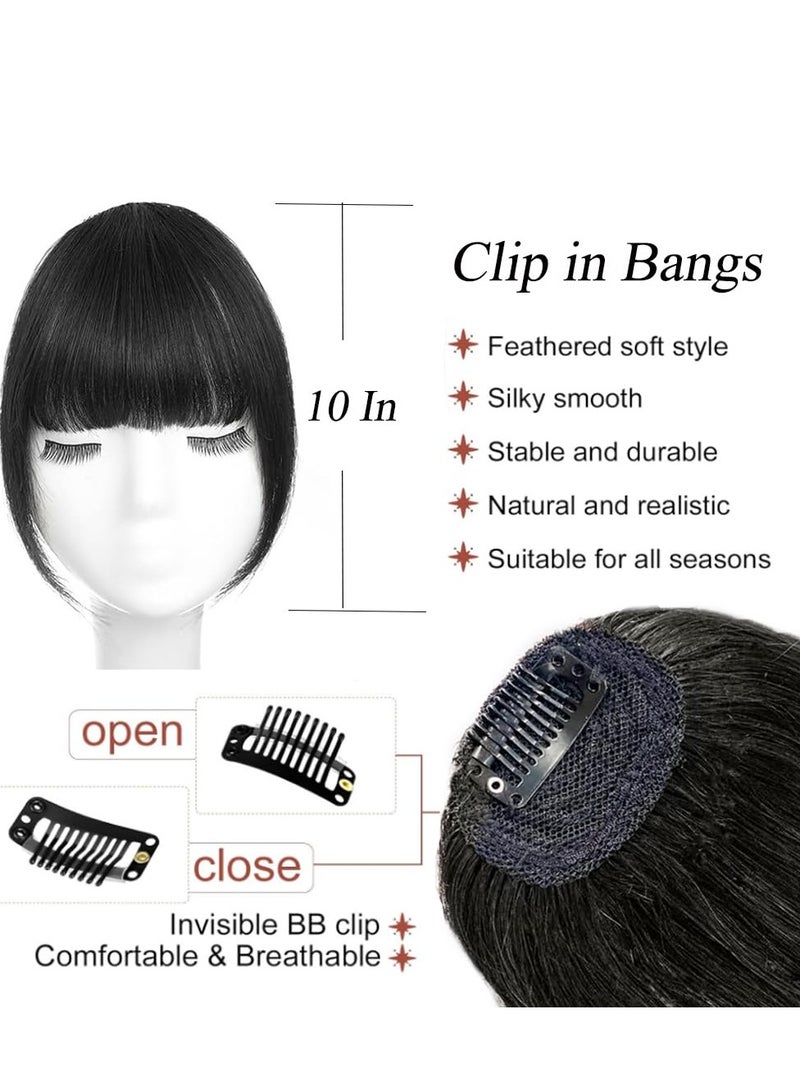 General Clip in Bangs 100% Real Human Hair Bangs Hair Clip Thin Dark Brown Fake Bangs,Clip on Bangs for Women Faux Bangs Clip in Hairpieces with Hair Roller  - Image 3