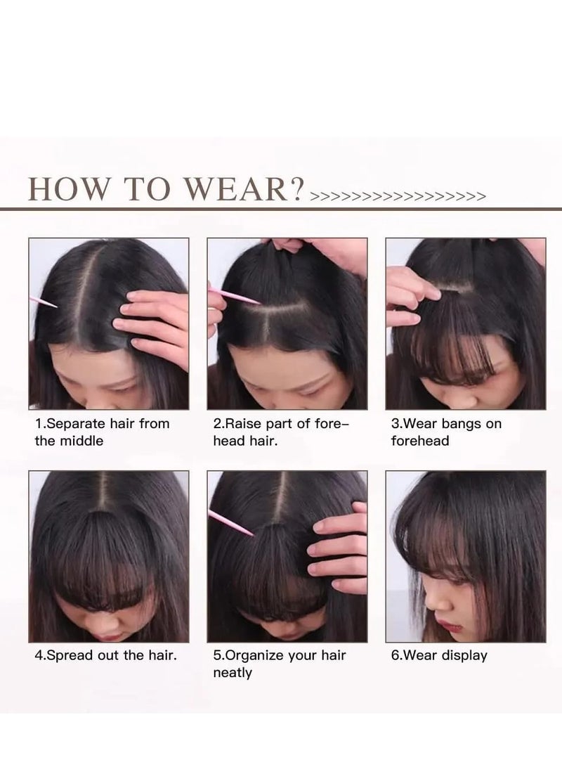 General Clip in Bangs 100% Real Human Hair Bangs Hair Clip Thin Dark Brown Fake Bangs,Clip on Bangs for Women Faux Bangs Clip in Hairpieces with Hair Roller  - Image 5