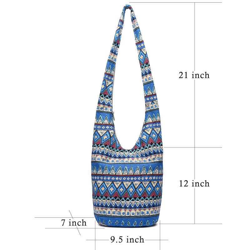 Coton Pose Women Shoulder Handbags Fashion canvas Hippie Crossbody Bags Bohemian Animal Prints Hobo Bags (Blue-white) - Image 3