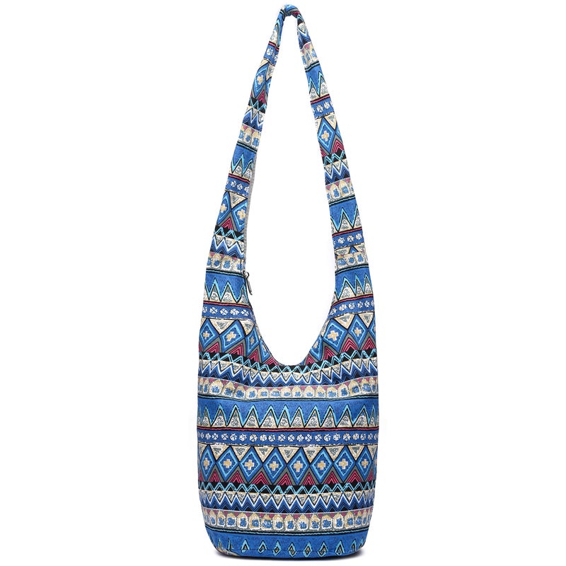 Coton Pose Women Shoulder Handbags Fashion canvas Hippie Crossbody Bags Bohemian Animal Prints Hobo Bags (Blue-white) - Image 1