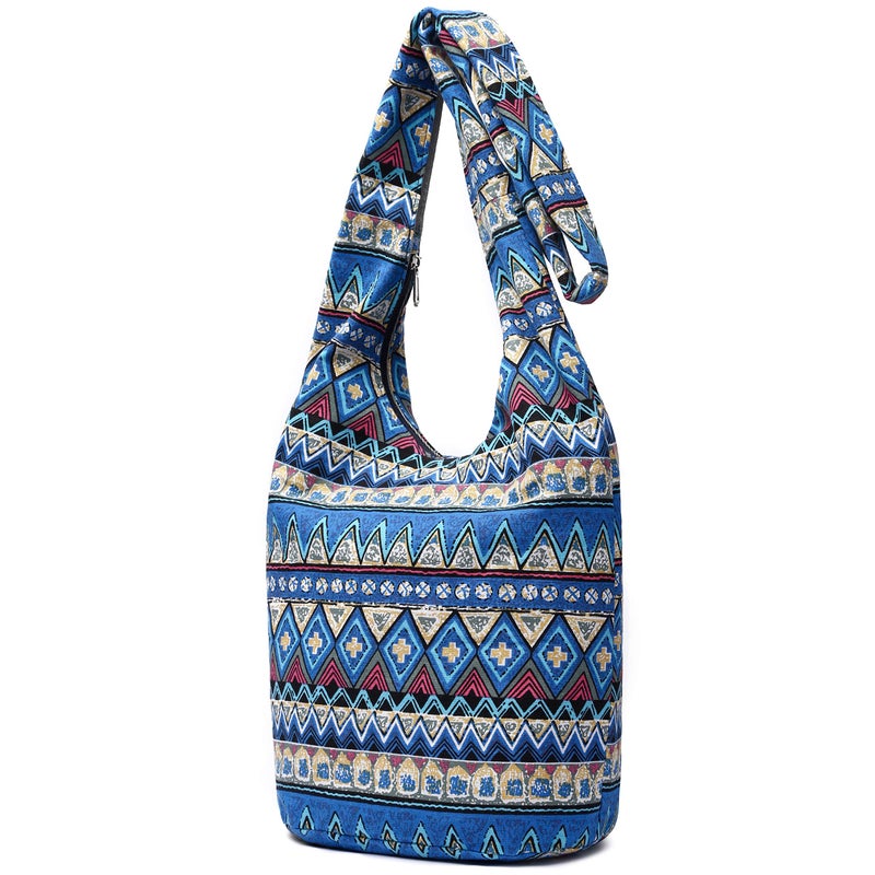 Coton Pose Women Shoulder Handbags Fashion canvas Hippie Crossbody Bags Bohemian Animal Prints Hobo Bags (Blue-white) - Image 2
