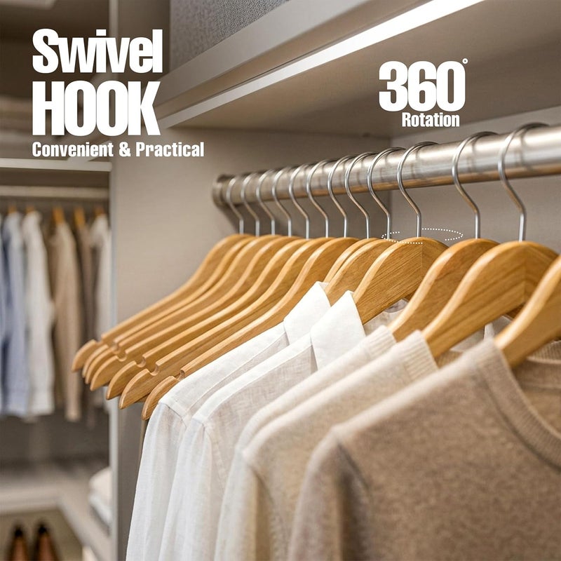 Utopia Home Premium Wooden Hangers 90 Pack - Durable & Slim Coat Hanger - Suit Hanger with 360-Degree Rotatable Hook - Wood Hangers with Shoulder Grooves (Natural Color) - Image 5