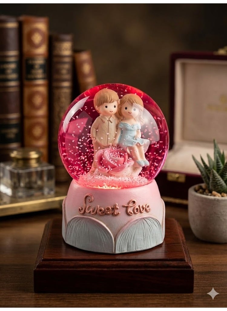 Crystal glass snow globe with characters and decorative base - a luminous gift for occasions with lighting